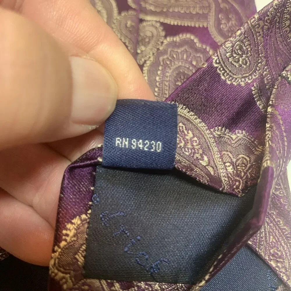 Paul Fredrick 100% Silk Tie Purple Paisley Print 58”X3.5” Designer Business